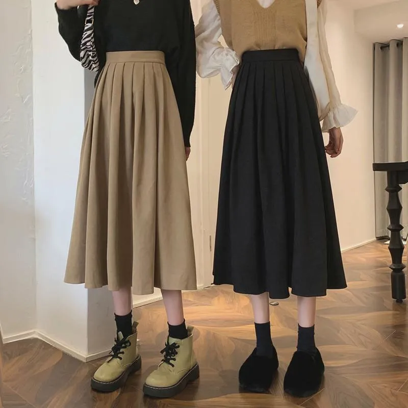 Women Korean Fashion College Style Long Skirt