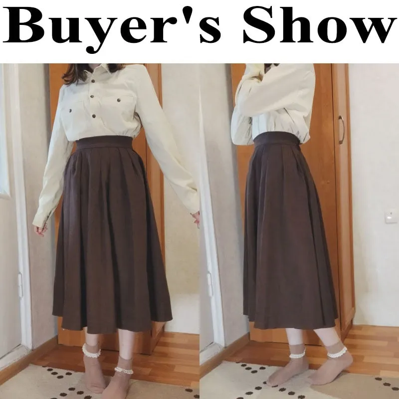 Women Korean Fashion College Style Long Skirt