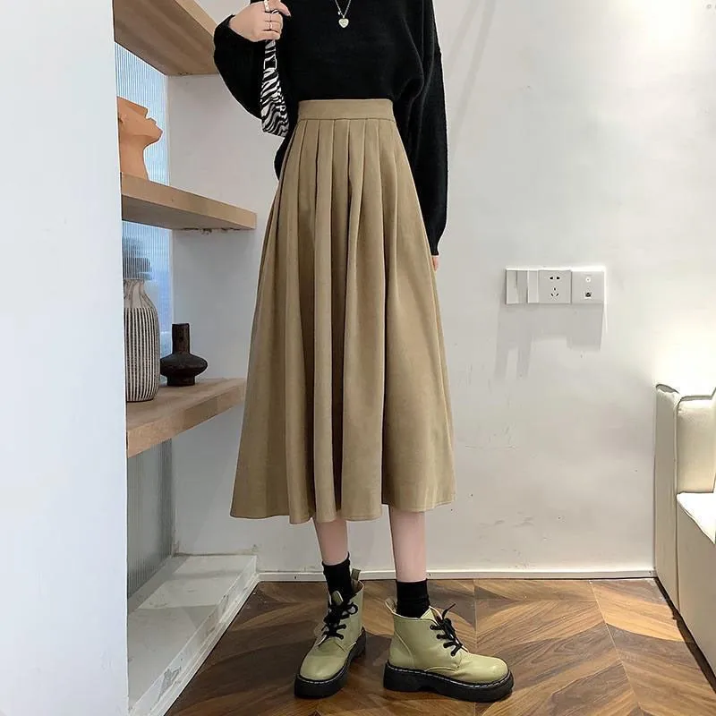 Women Korean Fashion College Style Long Skirt