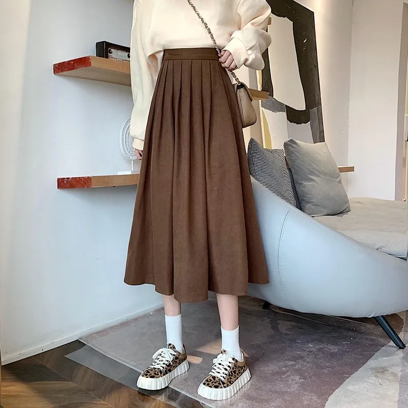 Women Korean Fashion College Style Long Skirt