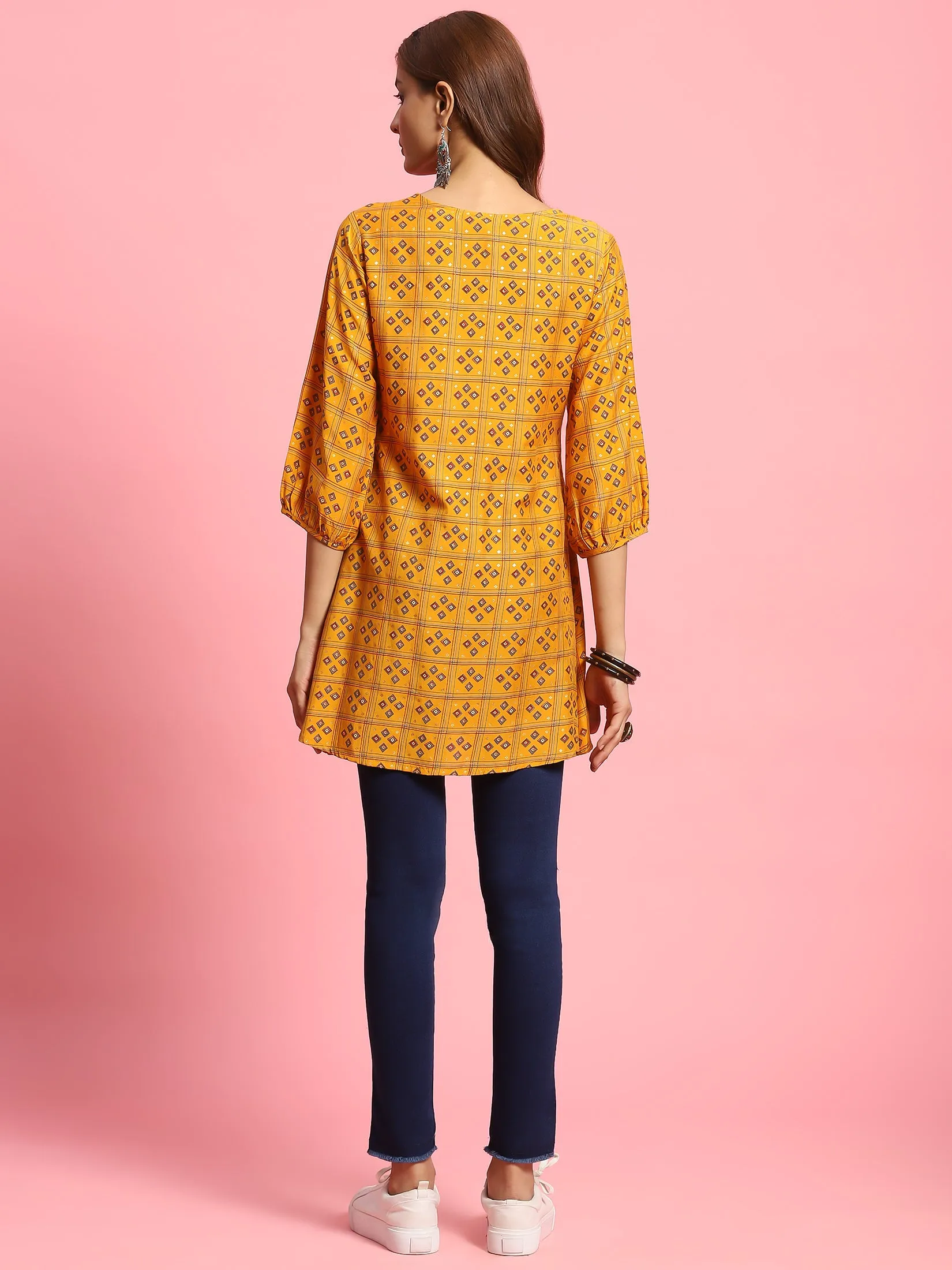 Women Mustard Geometric Printed Tunic