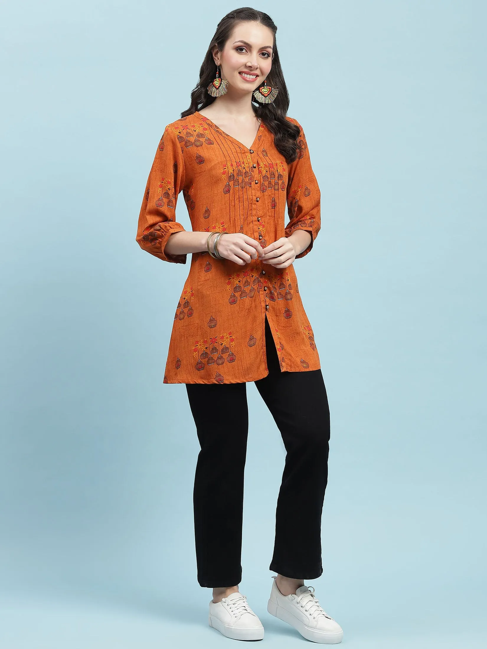 Women Rust Ornamental Printed Tunic