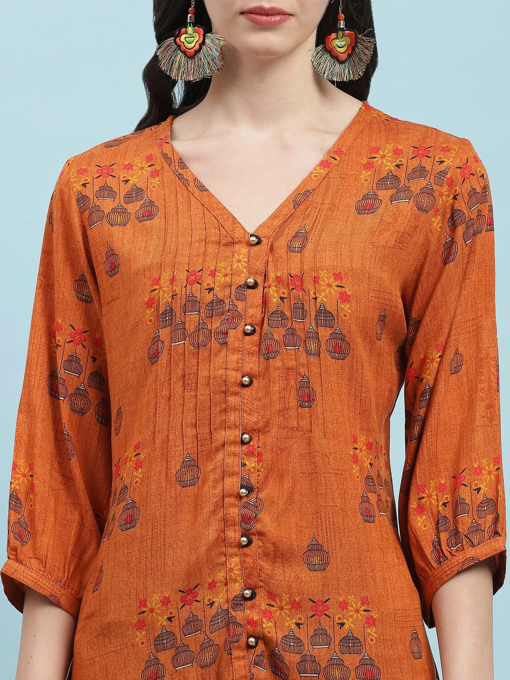 Women Rust Ornamental Printed Tunic