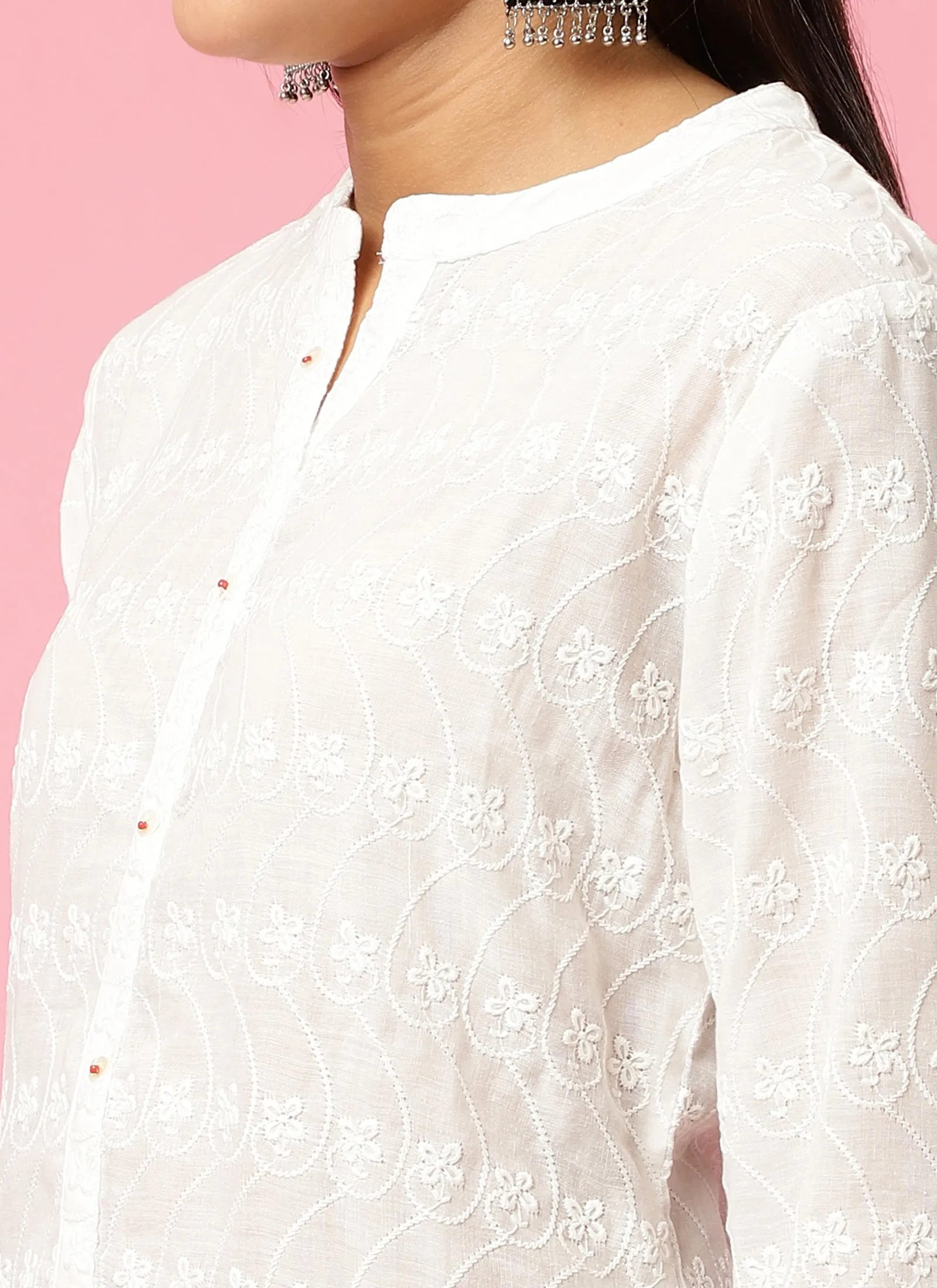 Women White Embroidered Tunic