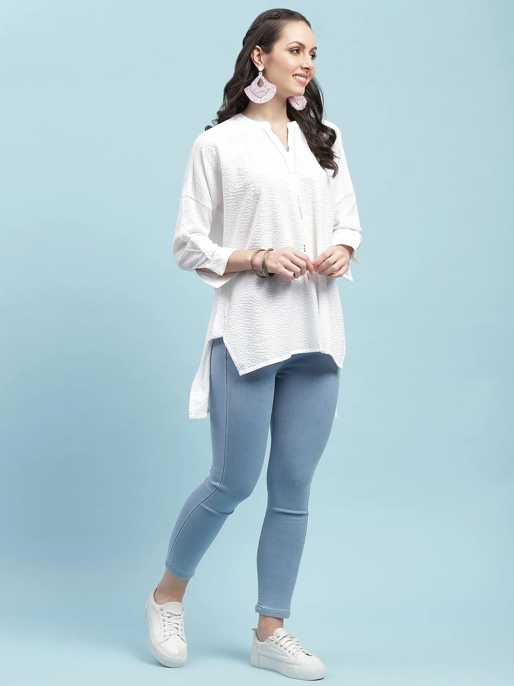 Women White Solid Boxy Tunic