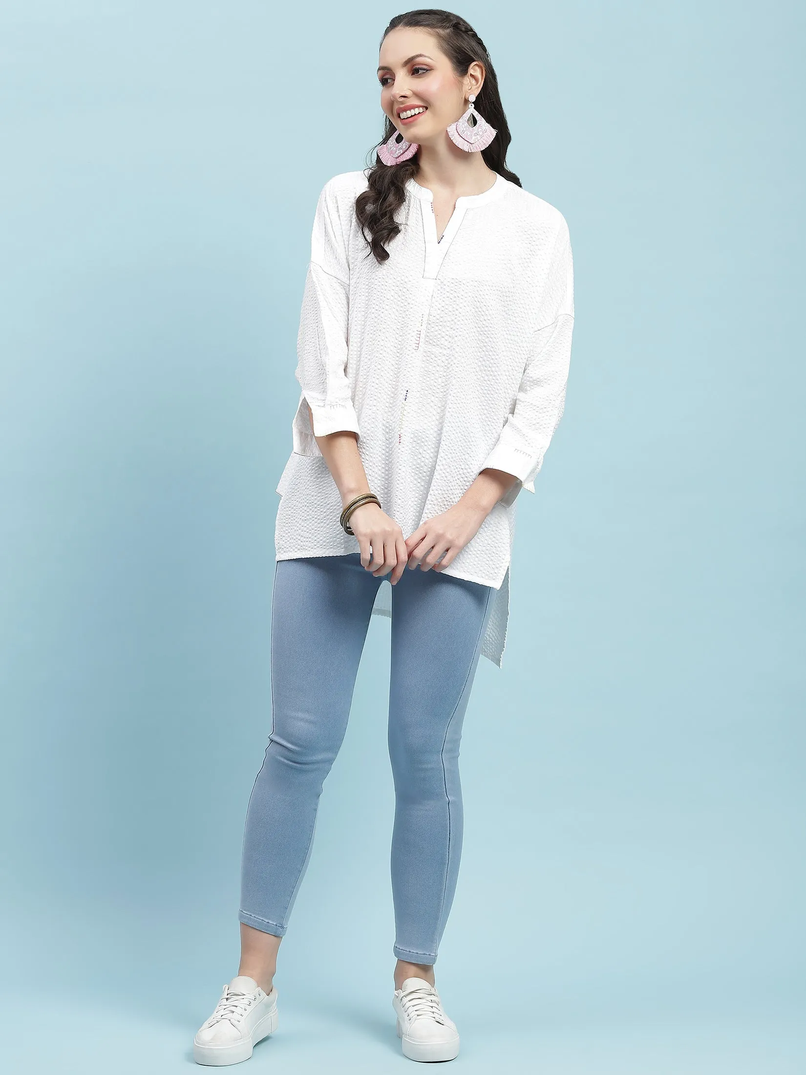 Women White Solid Boxy Tunic