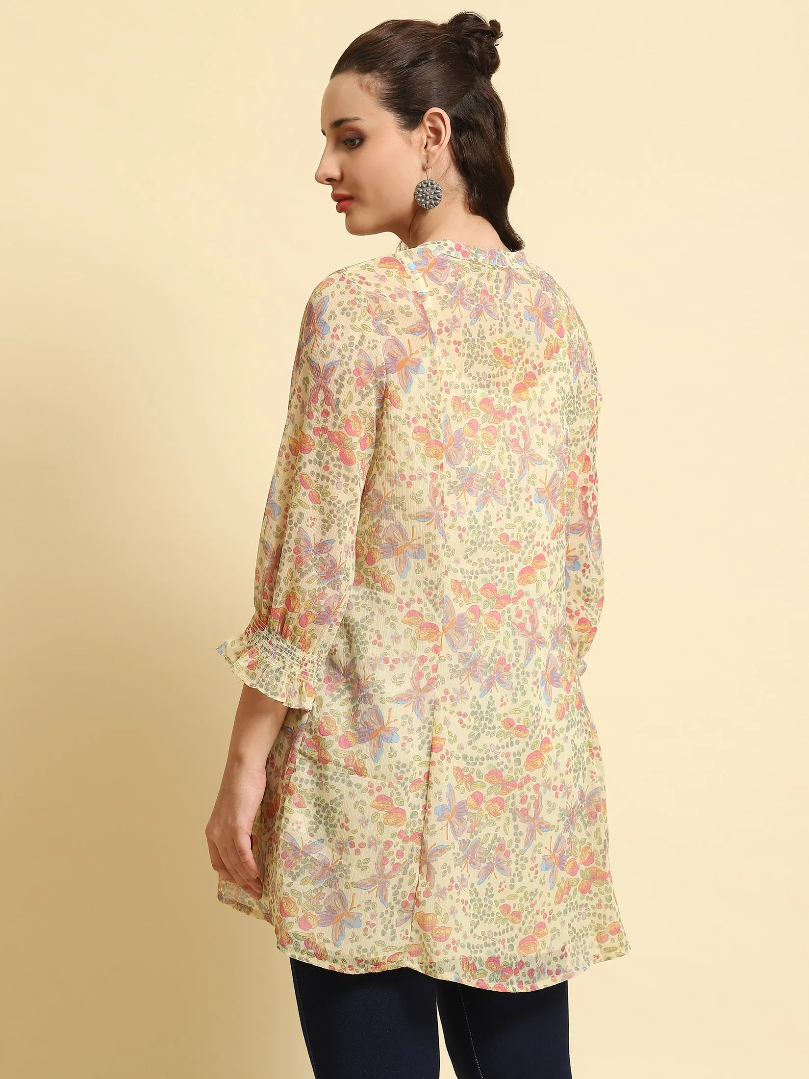 Women Yellow A-line Printed Tunic