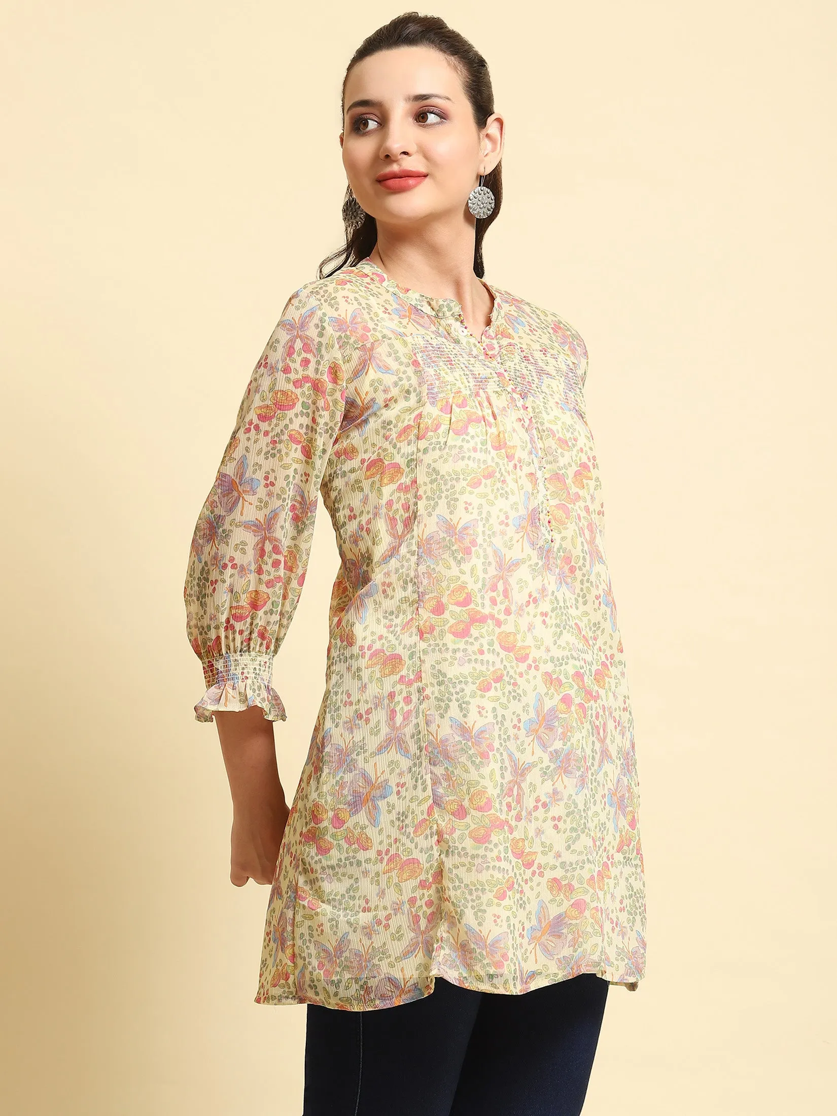 Women Yellow A-line Printed Tunic