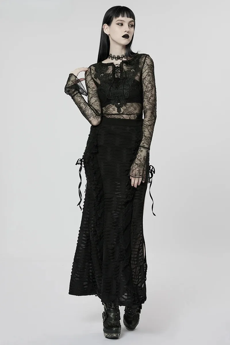 Women's Gothic Gorgeous Wavy 3D Lace Sexy Long Dark Style Fashion Skirt