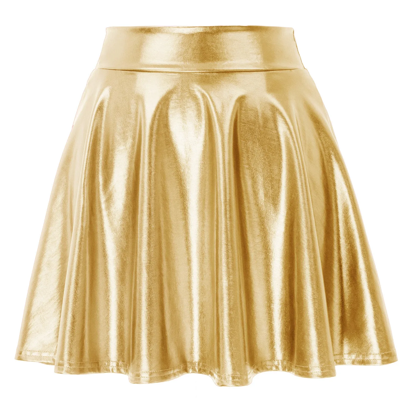 Women's Shiny Metallic Skater Skirt Fashion Flared Mini Skirt