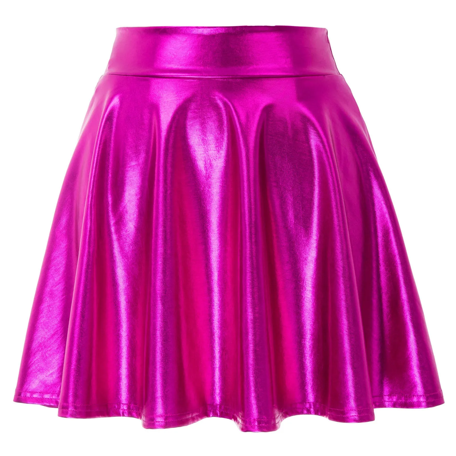 Women's Shiny Metallic Skater Skirt Fashion Flared Mini Skirt