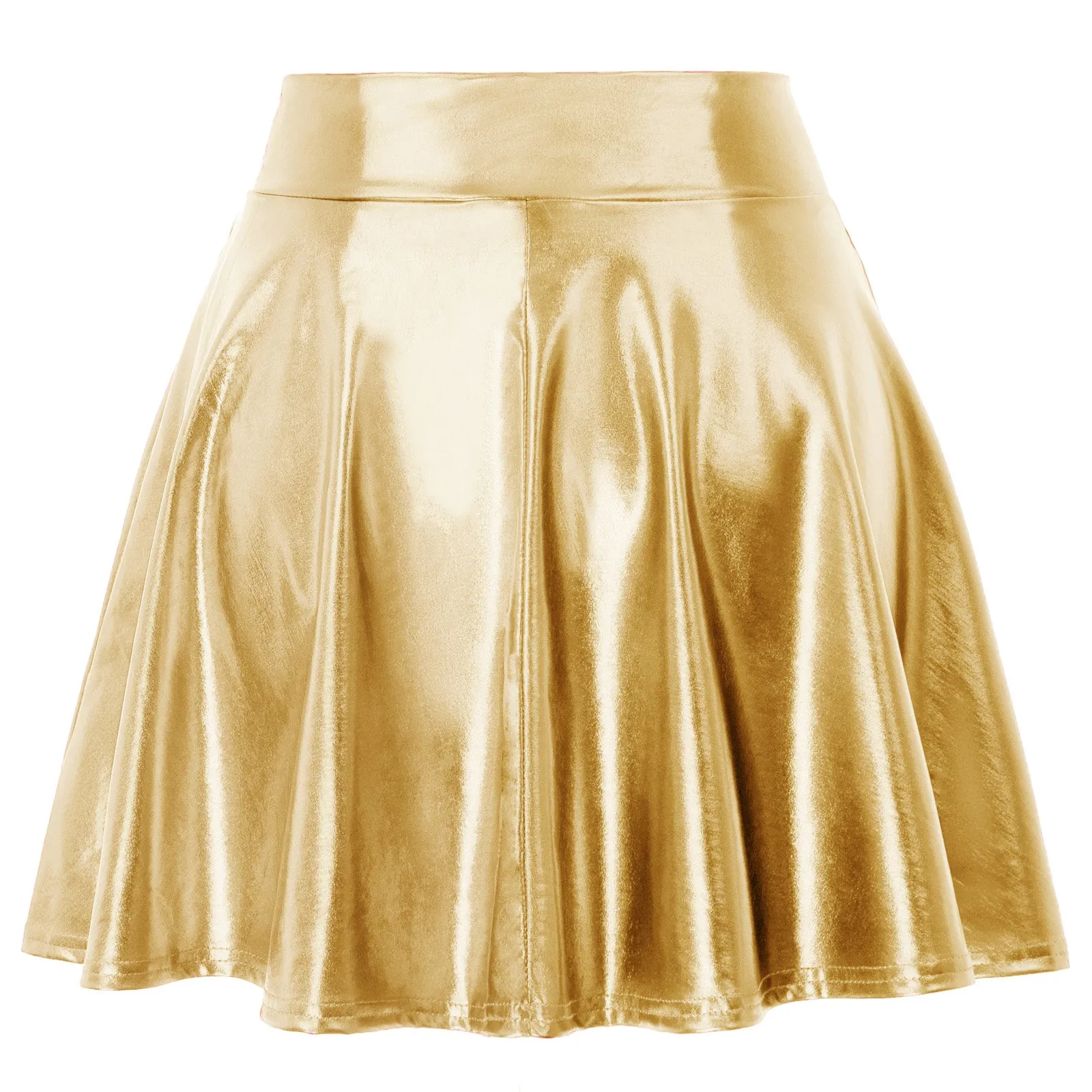 Women's Shiny Metallic Skater Skirt Fashion Flared Mini Skirt