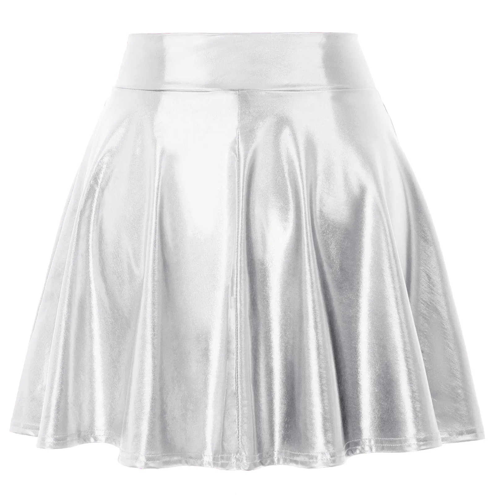 Women's Shiny Metallic Skater Skirt Fashion Flared Mini Skirt