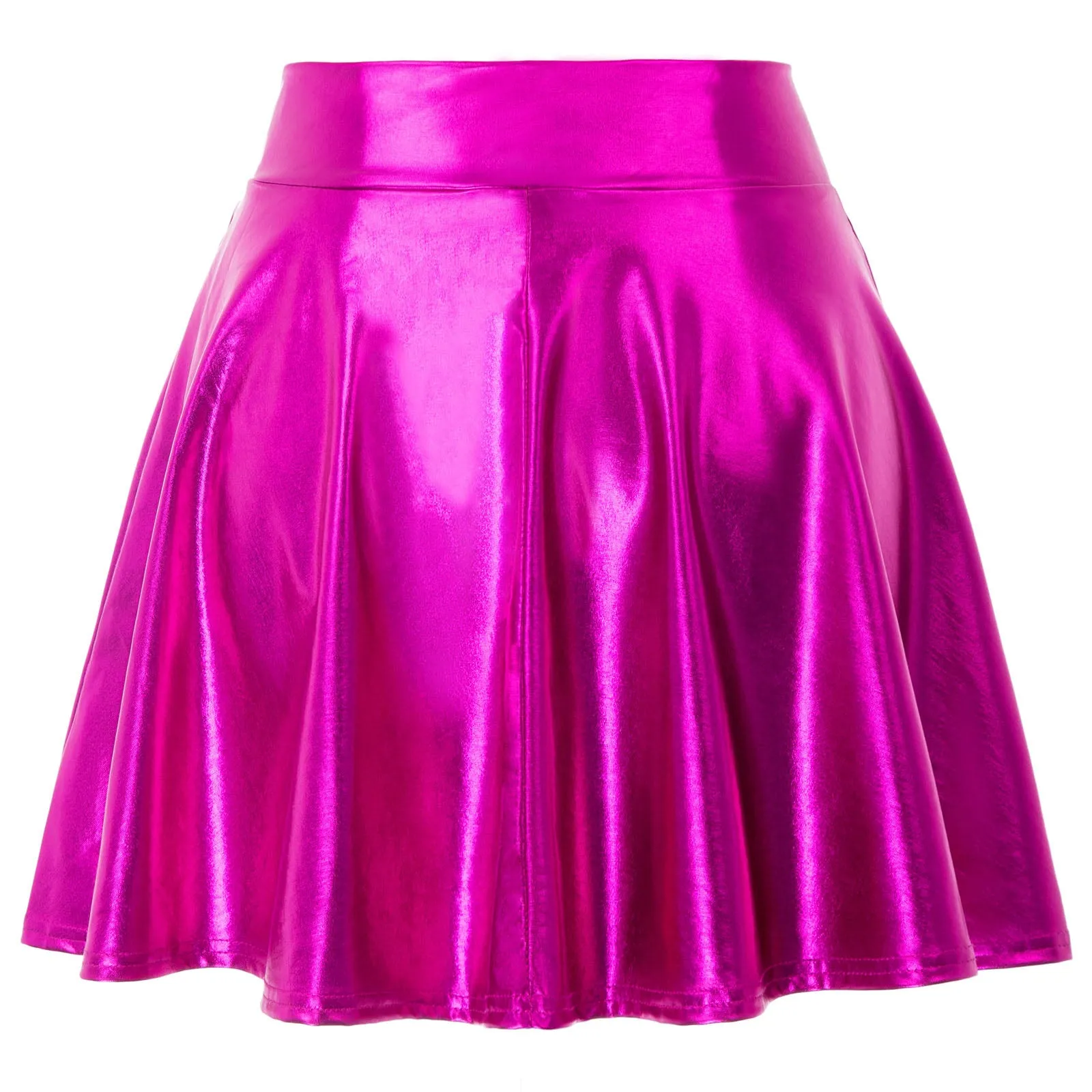 Women's Shiny Metallic Skater Skirt Fashion Flared Mini Skirt