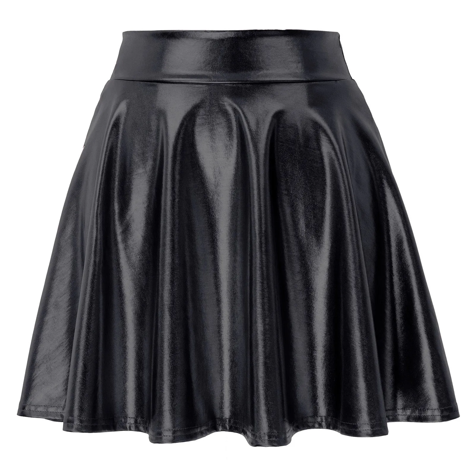 Women's Shiny Metallic Skater Skirt Fashion Flared Mini Skirt