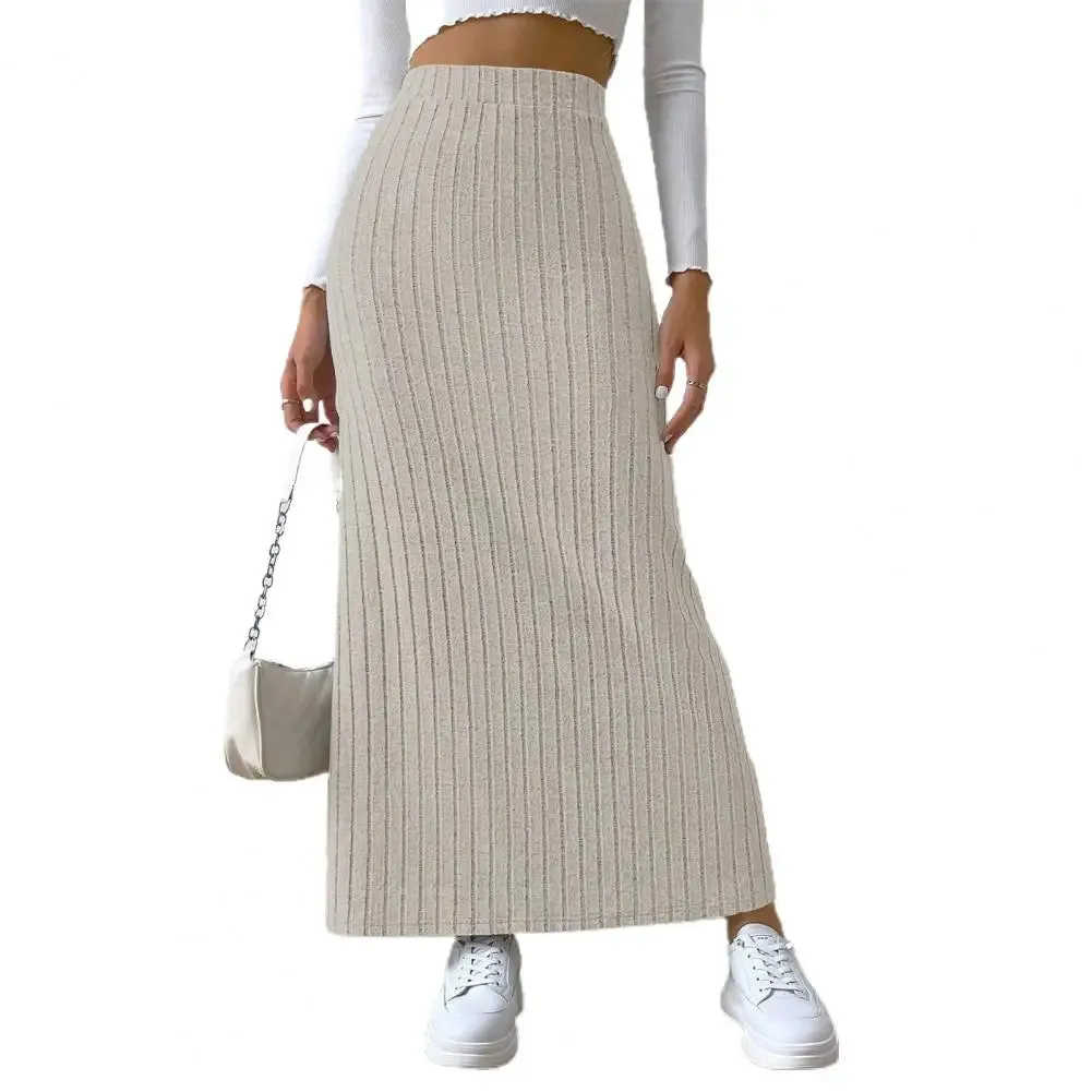 Women's Side Slits Ribbed High Waist Fashion Designer Skirts (Long)