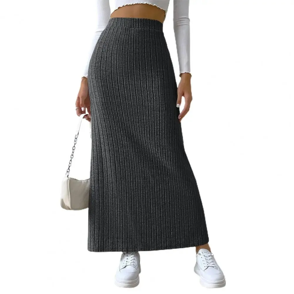 Women's Side Slits Ribbed High Waist Fashion Designer Skirts (Long)