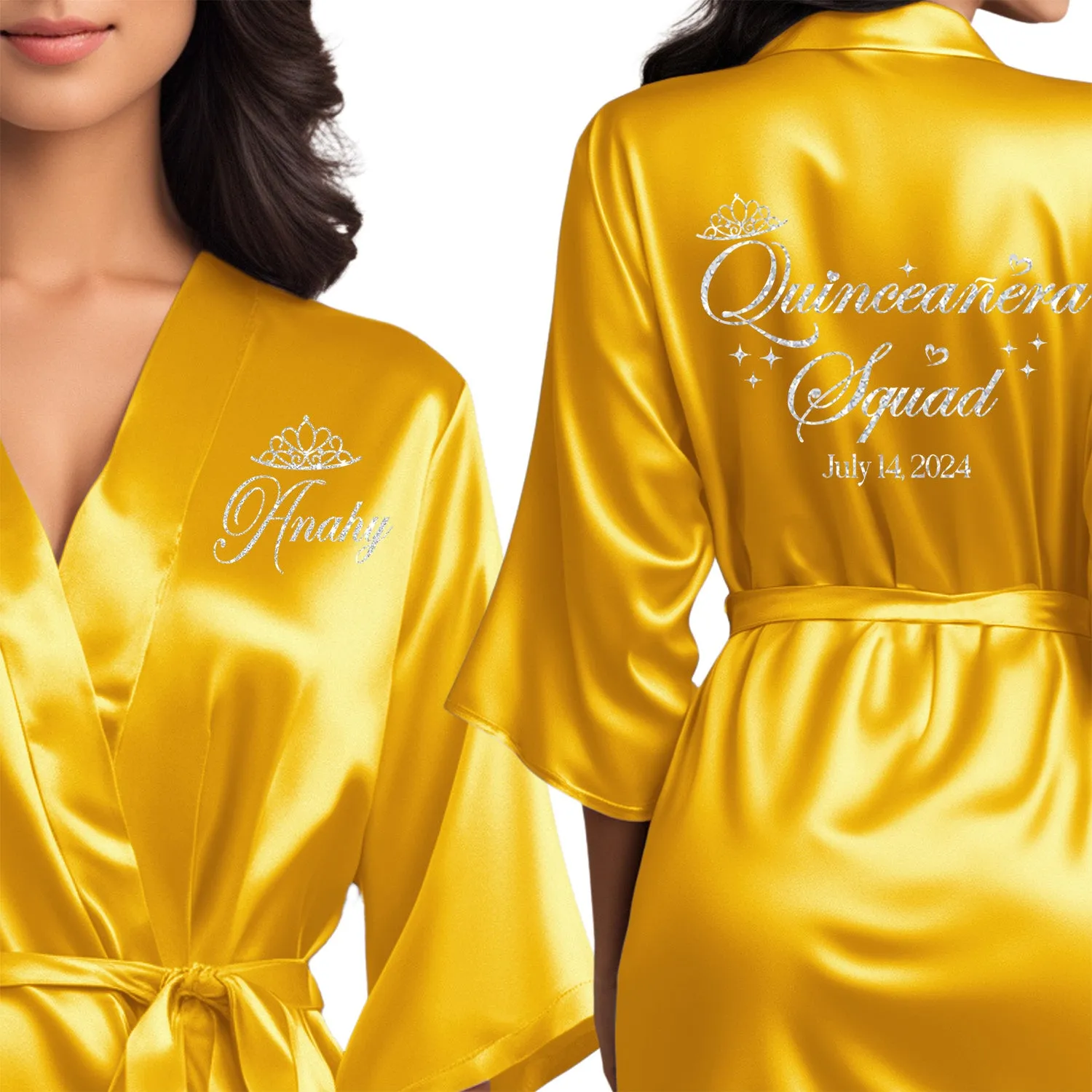 Yellow Gold Mis Quince Años Robes, Pretty Quinceañera Robes, Robes for Mama de Quince | Quinceañera Gift