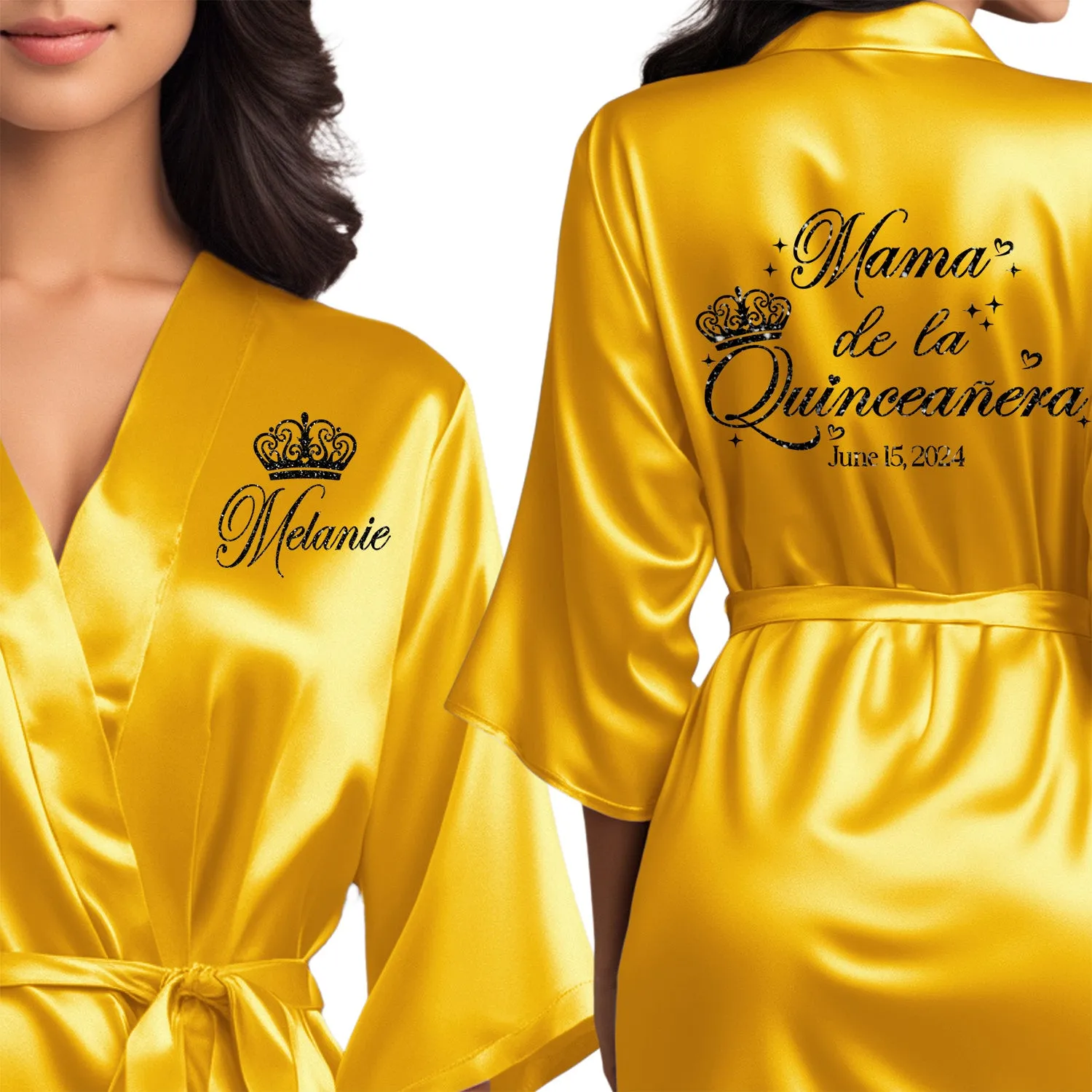 Yellow Gold Mis Quince Años Robes, Pretty Quinceañera Robes, Robes for Mama de Quince | Quinceañera Gift