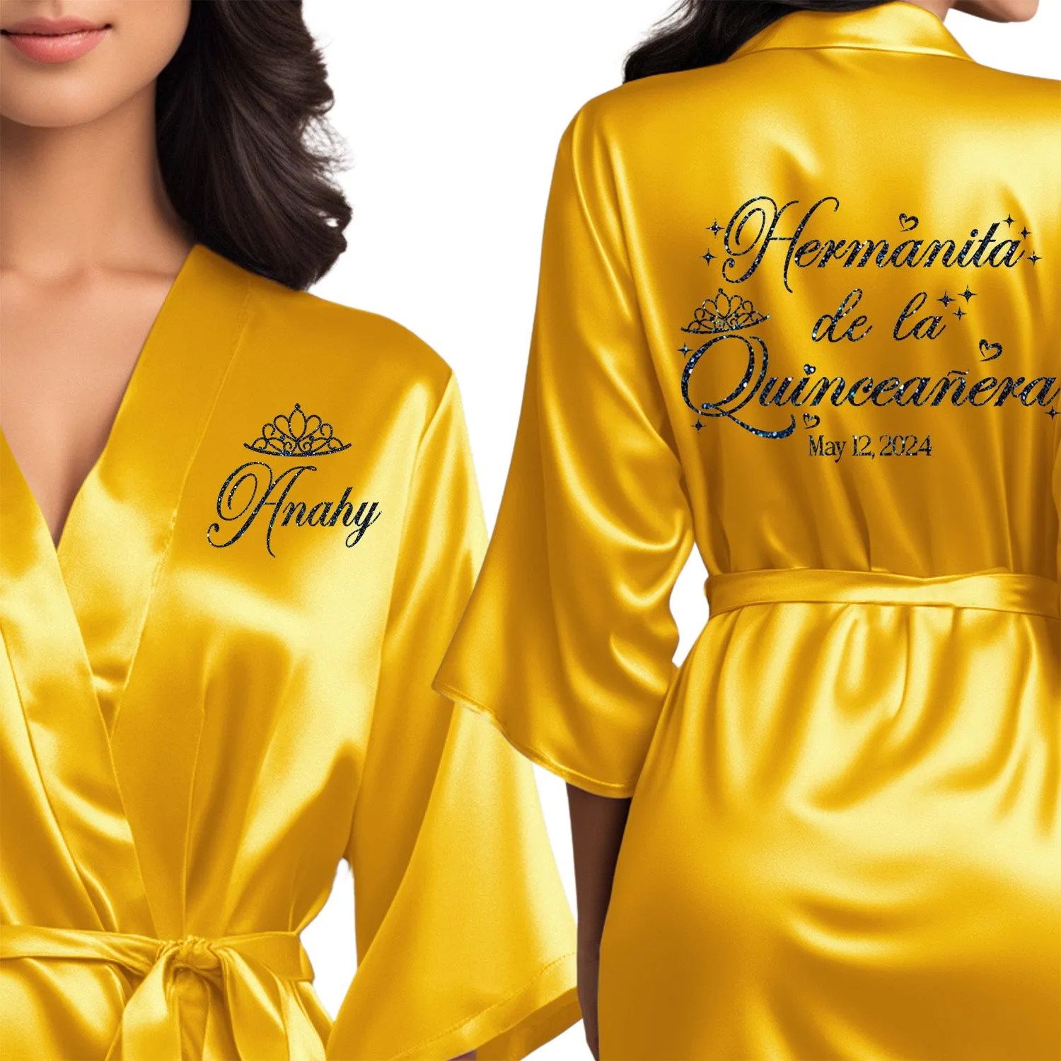 Yellow Gold Mis Quince Años Robes, Pretty Quinceañera Robes, Robes for Mama de Quince | Quinceañera Gift