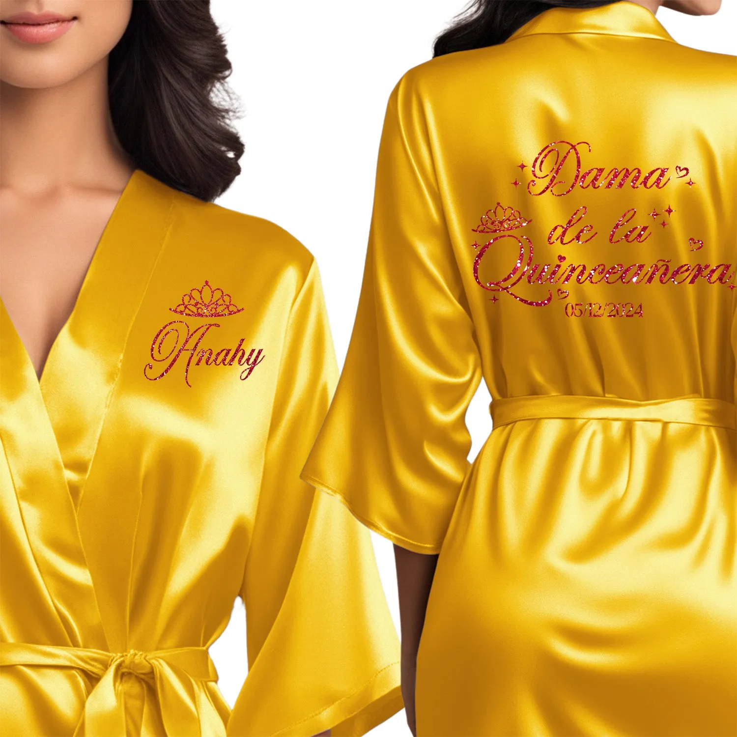 Yellow Gold Mis Quince Años Robes, Pretty Quinceañera Robes, Robes for Mama de Quince | Quinceañera Gift