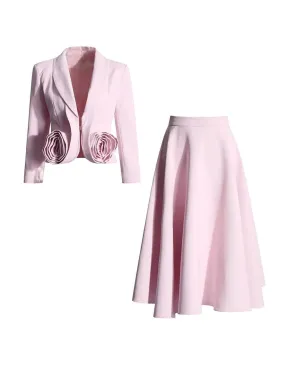 Zillienne Notched Collar Long Sleeve Blazer and Long Pleated Skirt Set